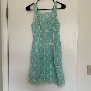 Teal Dress with white cutout overlay